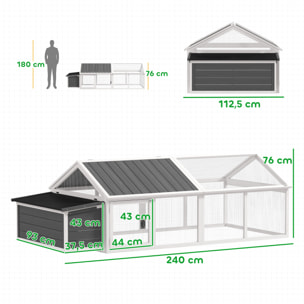 Gallinero para Exterior 240x112,5x76 cm Gallinero de Madera con Techo Abatible Corral Puertas con Cerradura y Nido para Gallinas Conejos Patos Blanco y Gris