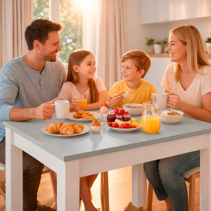 Tavolo Da Pranzo 4 Posti Fisso Stile Nordico Moderno Tavolino Per Cucina Sala Da Pranzo Soggiorno 108.5 x 67 x 78 Cm Colore Bianco E Grigio Cemento