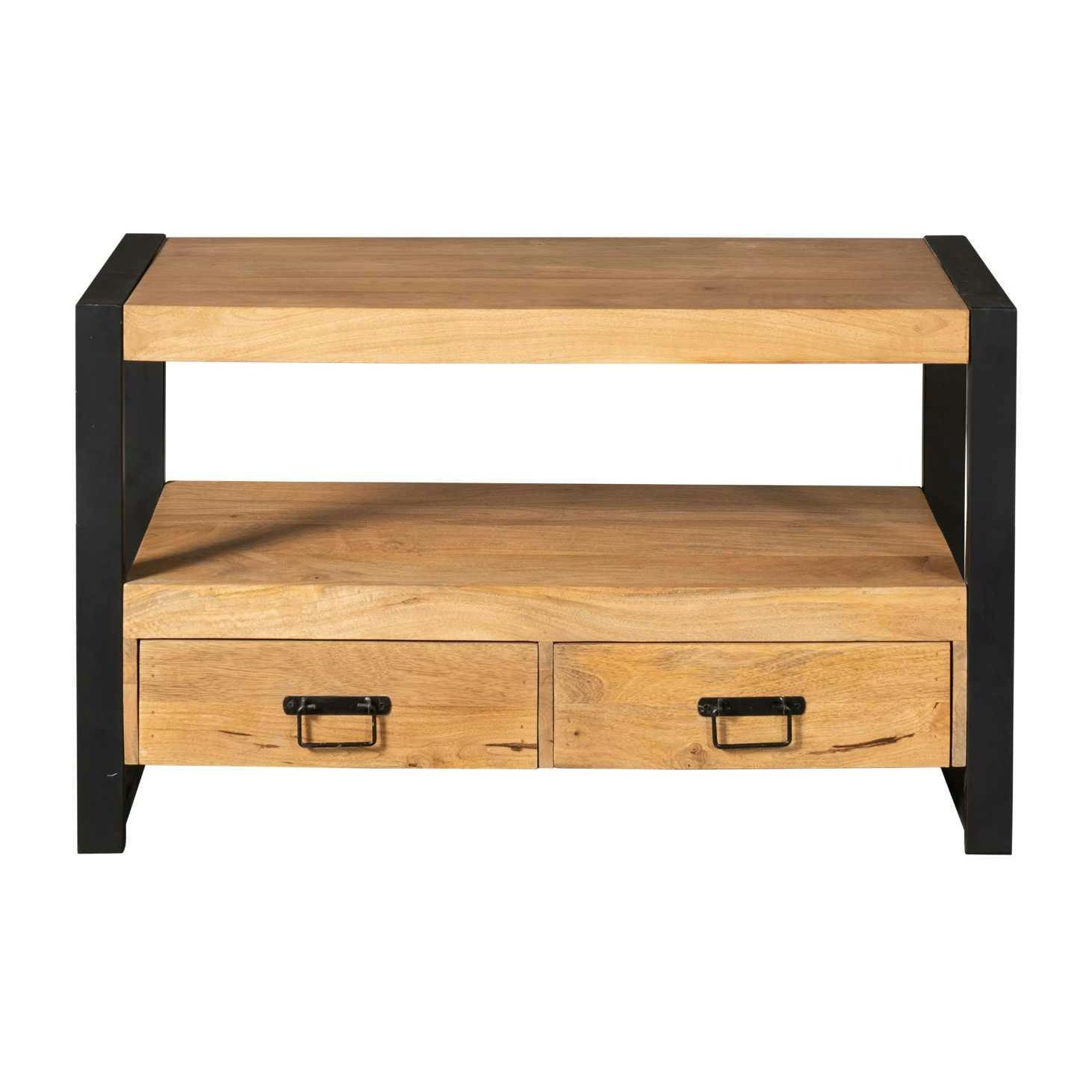 Petit meuble TV bois métal 2 tiroirs MILORA