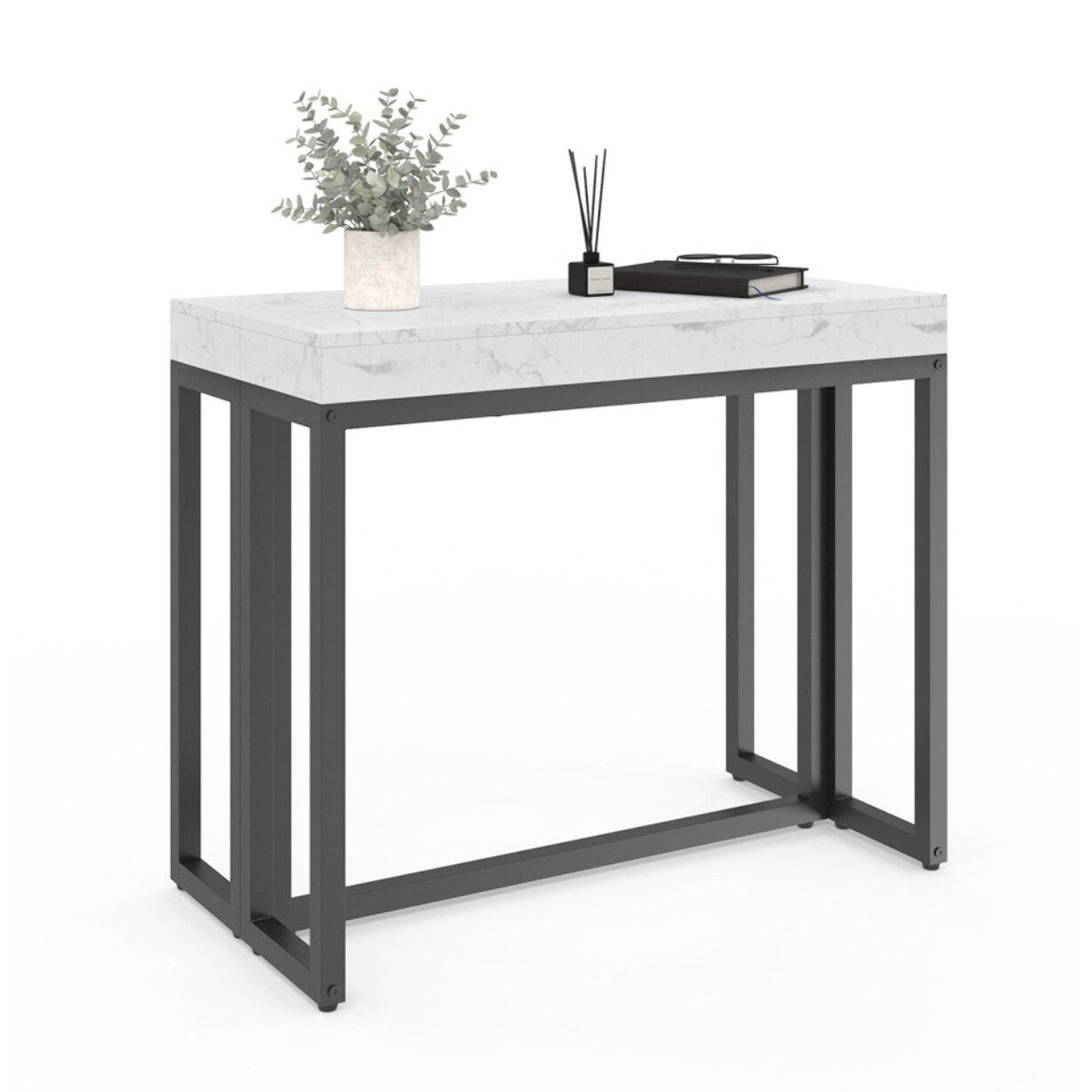 Console-table à manger extensible Glam effet marbre blanc 235cm