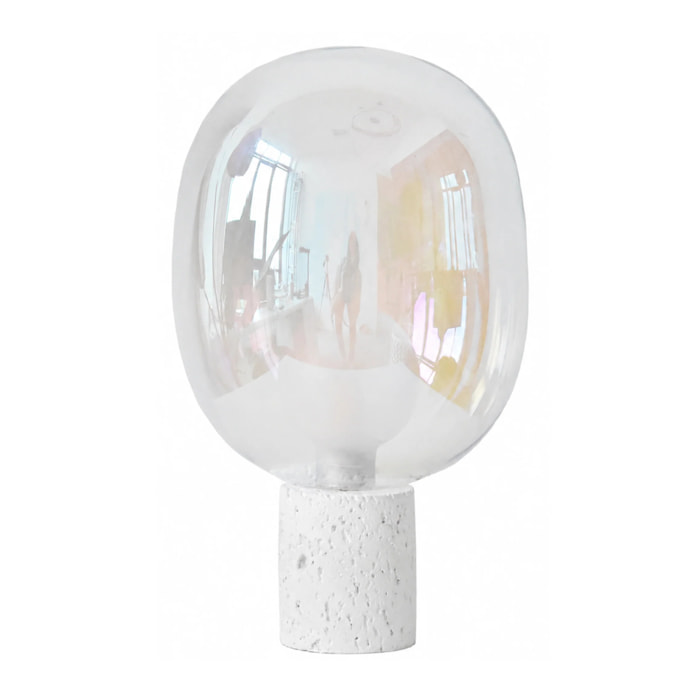 Lampe à poser en verre irisé et béton blanc H43 cm - Bulle