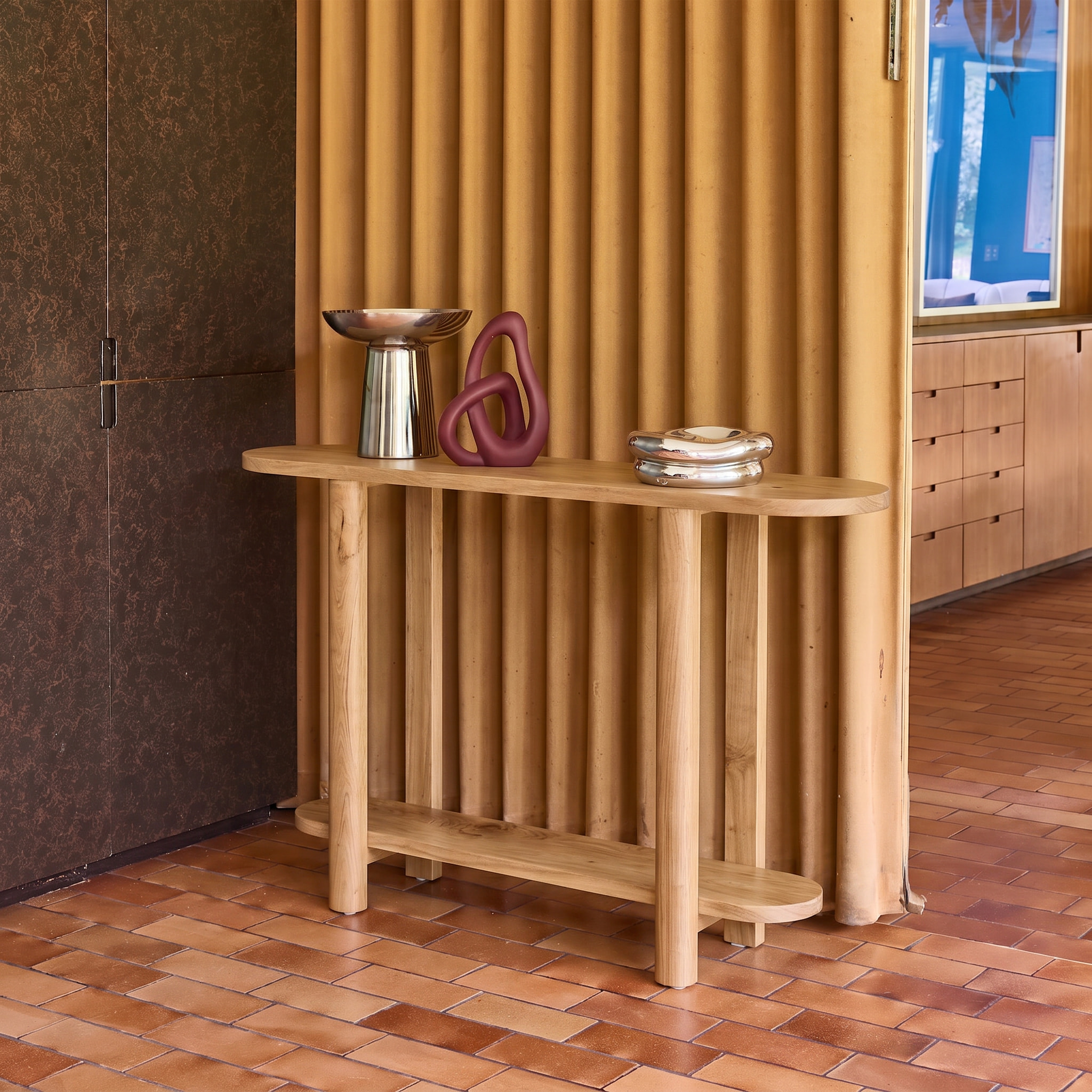 Console ovale bois d'acacia 2 niveaux SANA