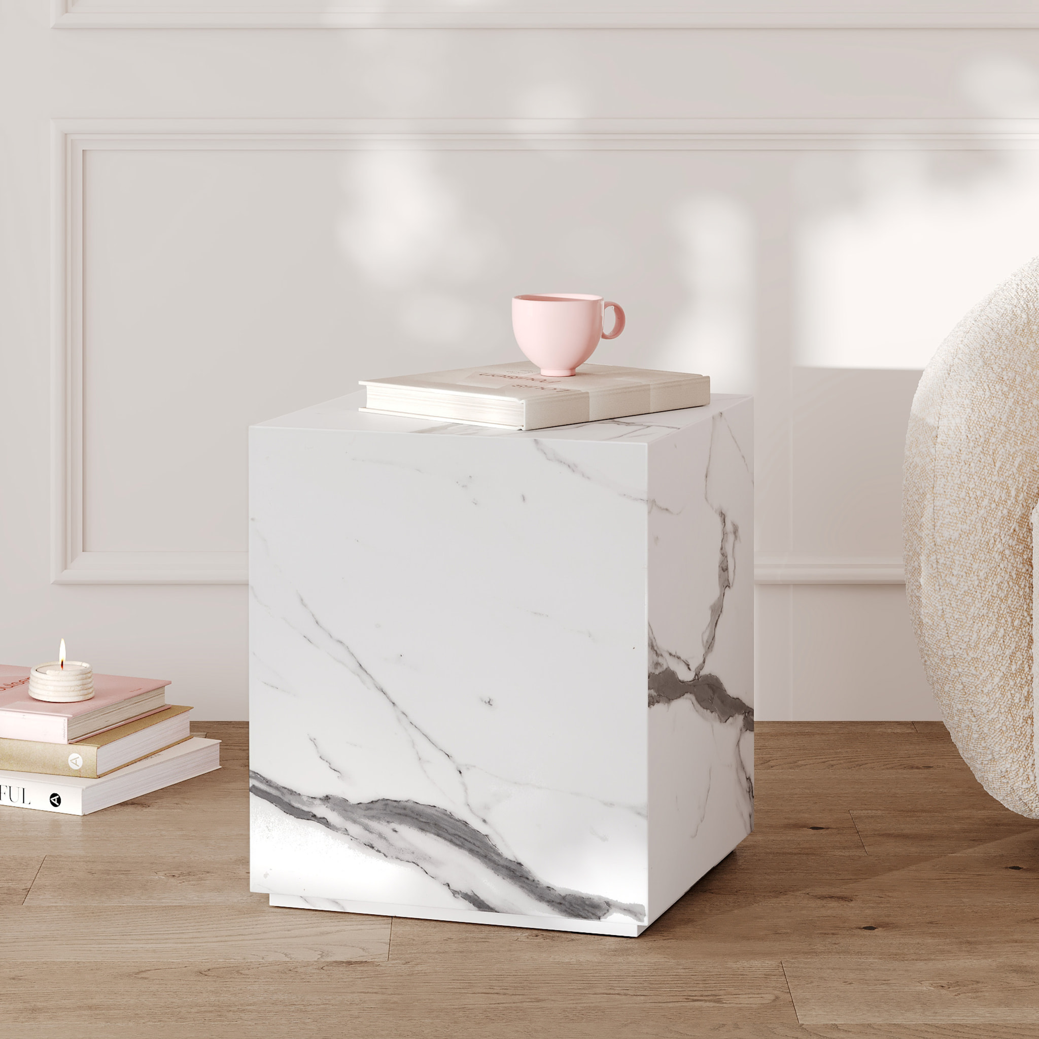 Table d'appoint effet marbre blanche - Lison