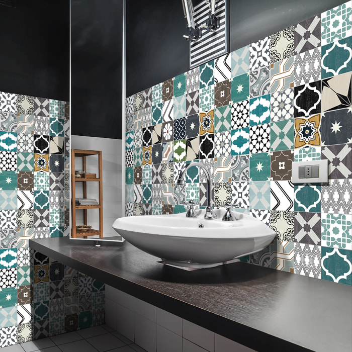 Stickers muraux - Sticker Mural Carrelage adhésif Cuisine Salle de Bain - 60 STICKERS CARREAUX DE CIMENT AUTHENTIQUES ALAMEA