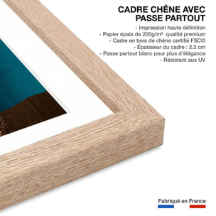 Poster cocotier sur fond bleu Affiche + cadre en bois - Chêne