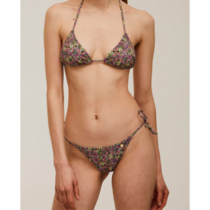 Braga de bikini semibrasileña con lazos y estampado de flores