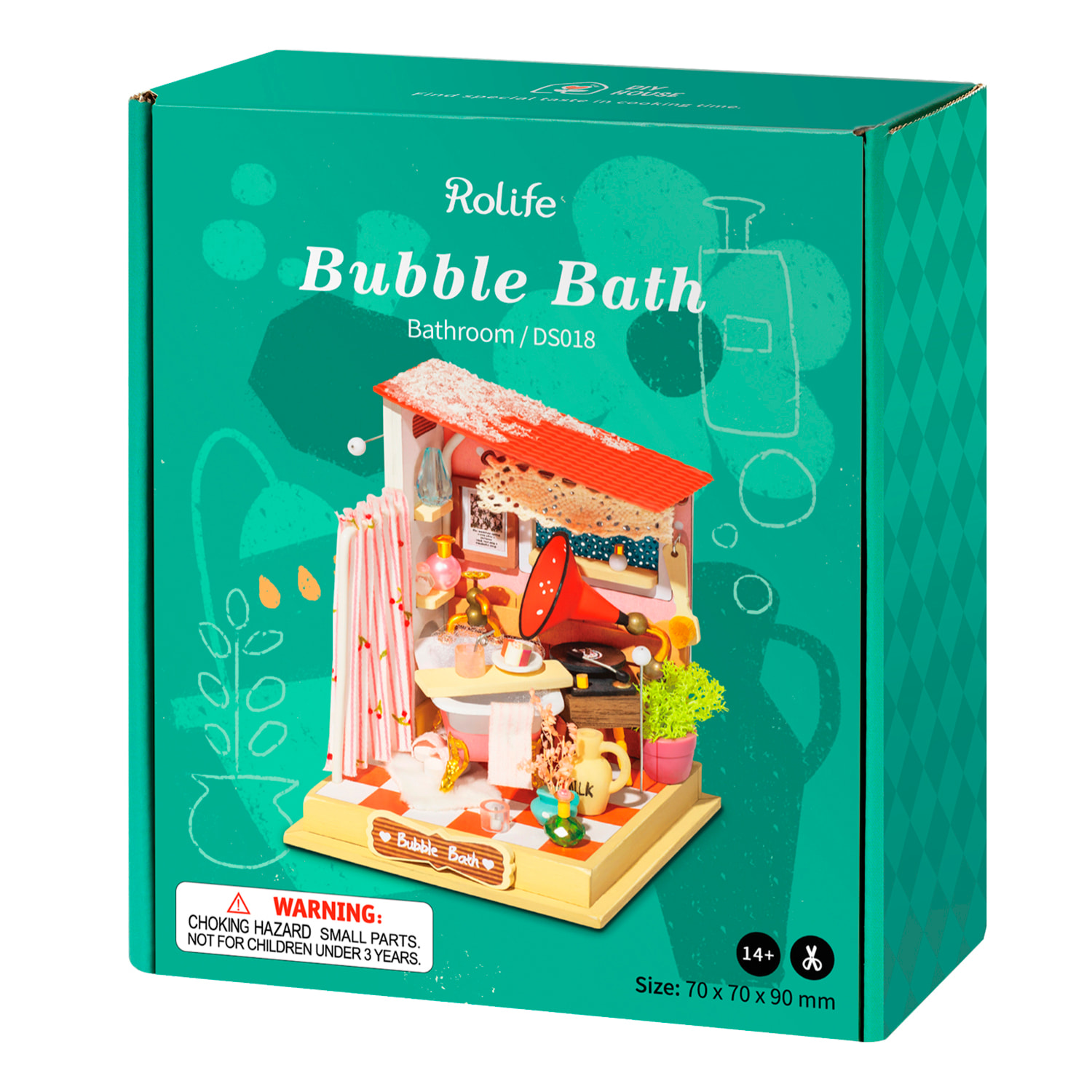 Baño de burbujas (Baño). Casa de muñecas maqueta de madera para pintar y montar. 59 piezas.