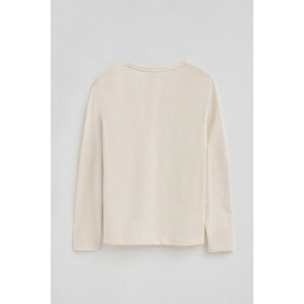 Maglietta ecrù a maniche lunghe a girocollo con logo Rigby Go Gold