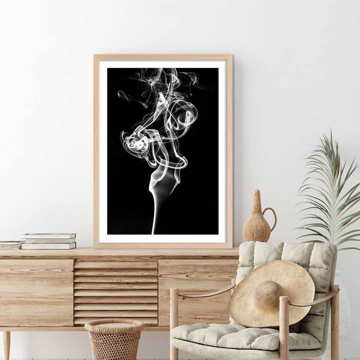 Poster white smoke tulip dream Affiche + cadre en bois - Chêne