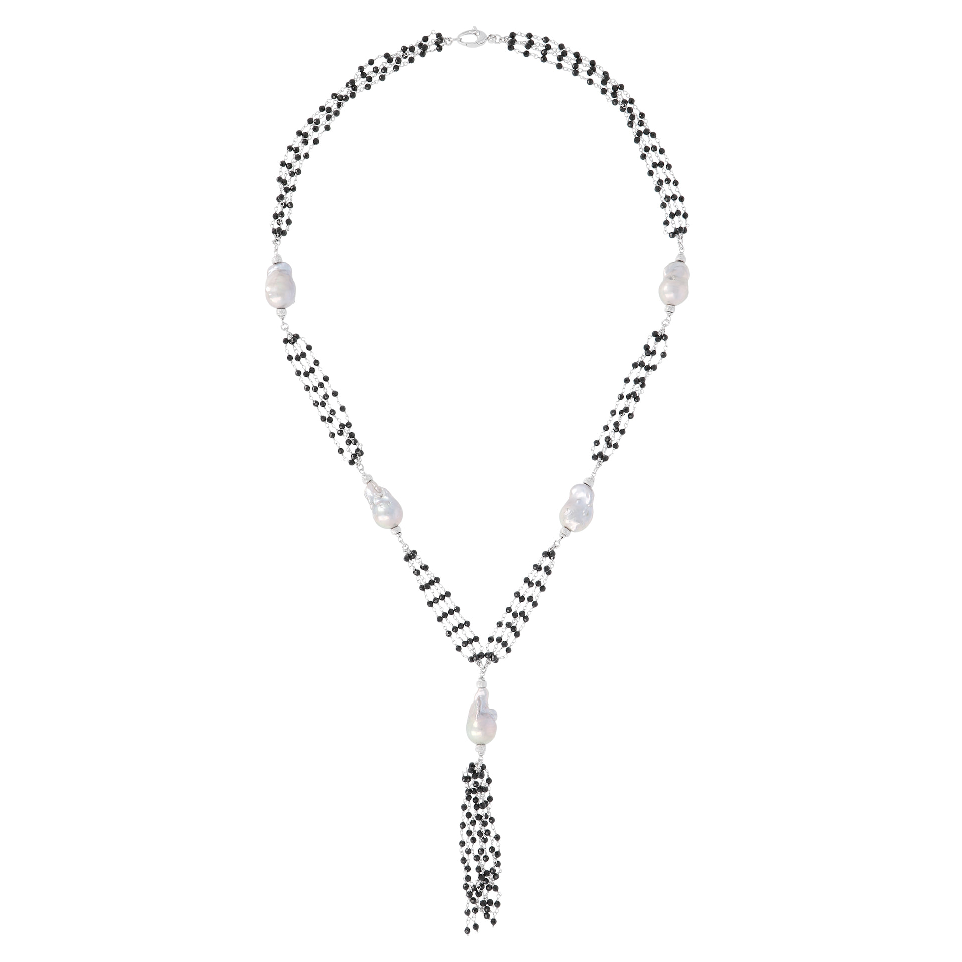 Collana Rosario a Cravatta con Perle Barocche d'Acqua Dolce e Spinello Nero Ø 14/16 mm