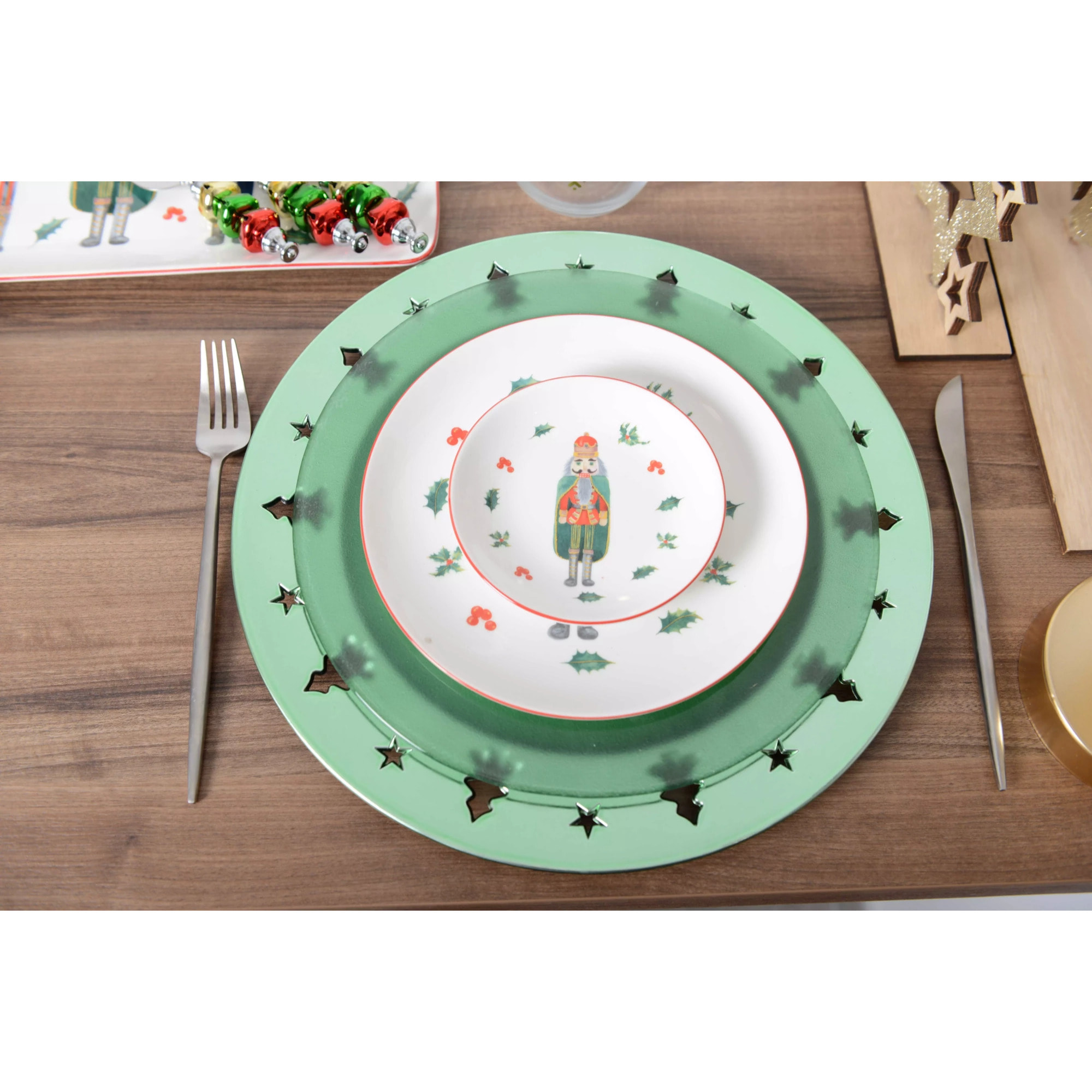 Lot de 6 Dessous d'assiette vert brillant decor sapin