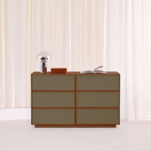 Commode de rangement décor bois et tissu 6 tiroirs KUBA