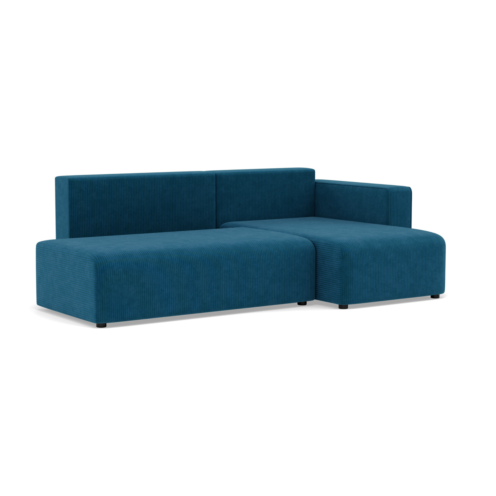Topaze - canapé d'angle droit 4 places convertible avec coffre sans accoudoir en velours côtelé - Bleu