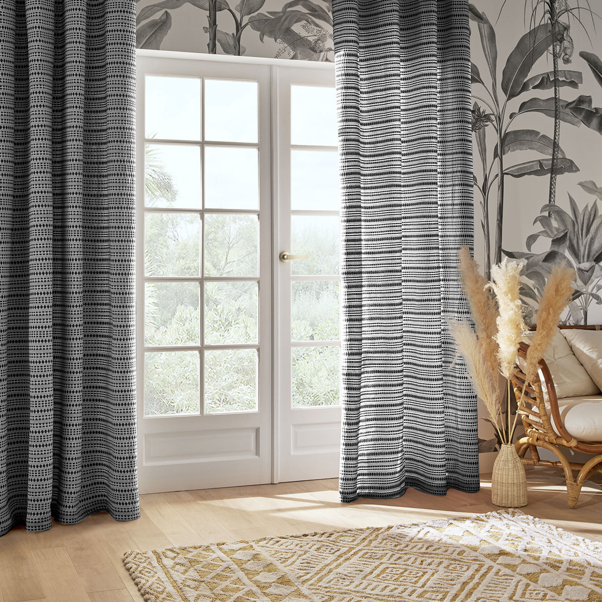 Rideau jacquard "Micah" 130x260cm bleu égéen