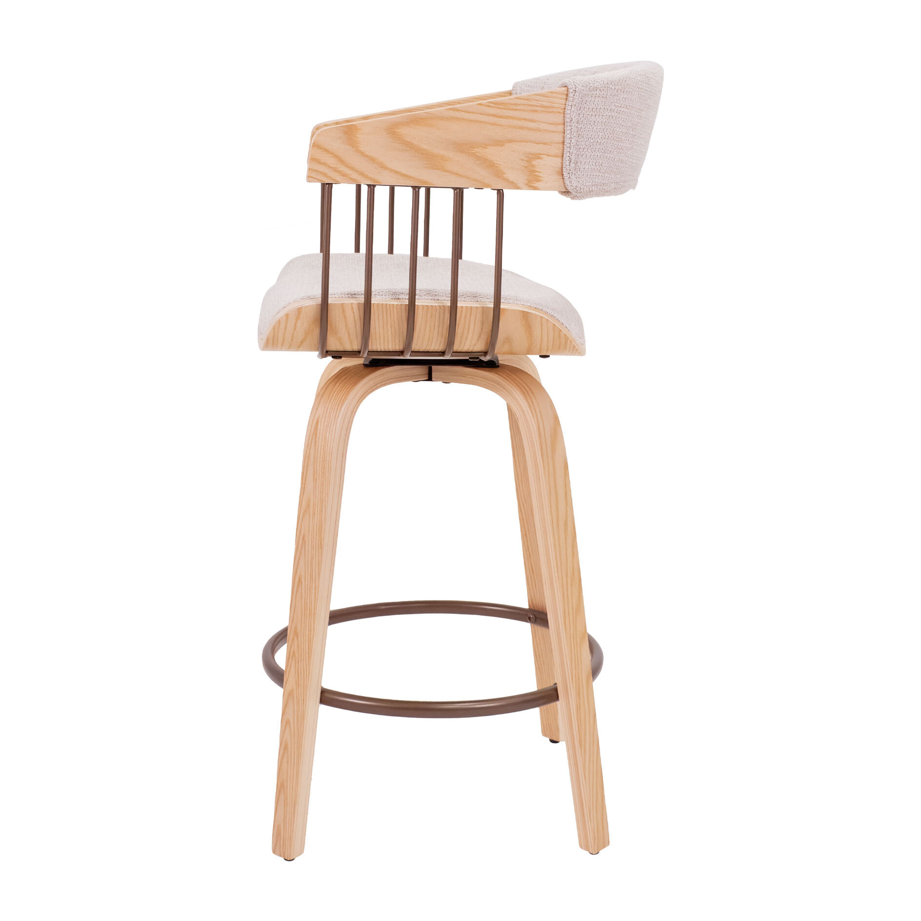 Colonia - Set 2 Sgabelli Imbottiti 49,5x92x37,5 cm Seduta Girevole in Legno Plywood e Tessuto Beige