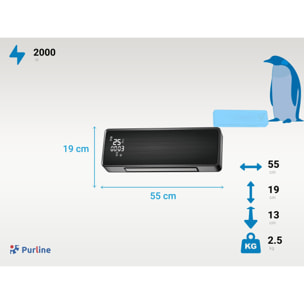 Riscaldatore split a parete 2000 W con frontale in vetro nero con controllo WIFI