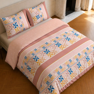 Parure housse de couette 100% microfibre motif géométrique - BLUEBERRY