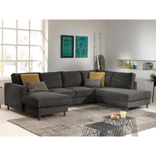 Jake - canapé panoramique d'angle droit - convertible avec coffre - 7 places - en velours côtelé - Gris foncé