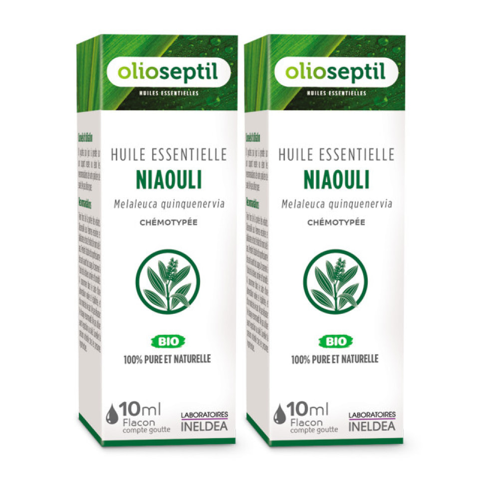 OLIOSEPTIL - Huile essentielle de Niaouli - 100% Pure et naturelle - BIO - HEBBD (biochimiquement et botaniquement définie) - 100% origine naturelle - 2 Flacons 10ml