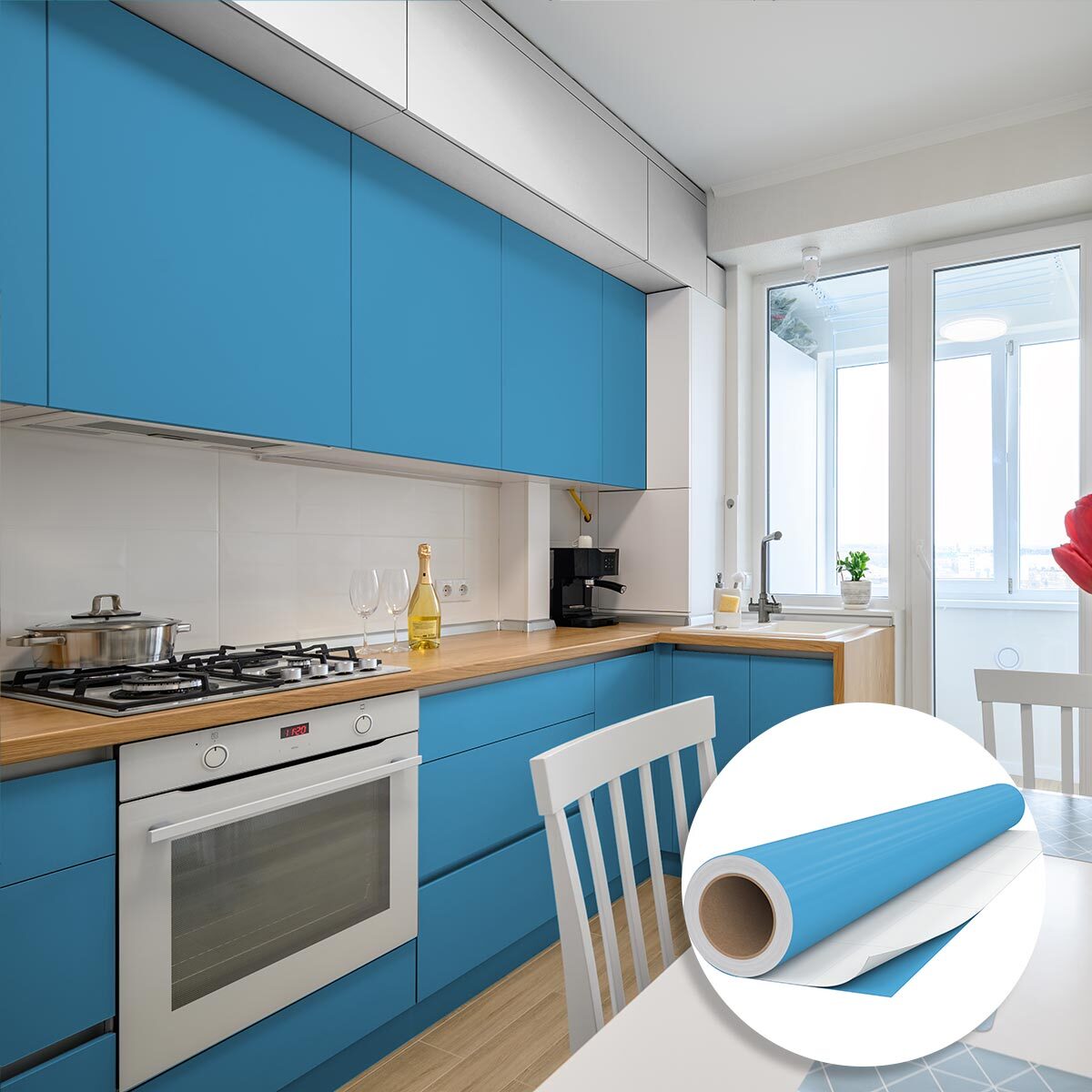 Rouleau adhésif décoratif Vinyle au Mètre - Bleu glace - Sticker Lavable Imperméable Mur Cuisine Meubles