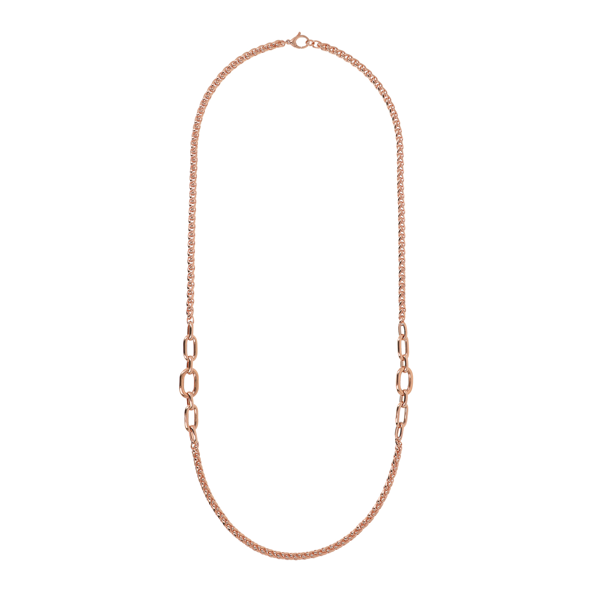 Collana Lunga Catena Spiga e Maglie Ovali