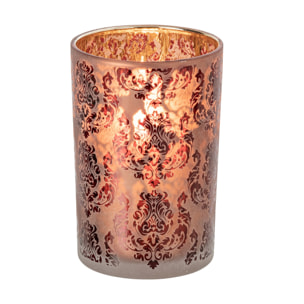 J-Line photophore fleurs - verre - bordeaux/corail - large - set de 2