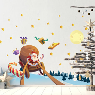 Sticker Noël le père noël à la recherche des cadeaux - Autocollants stickers adhésifs noël - décoration fêtes