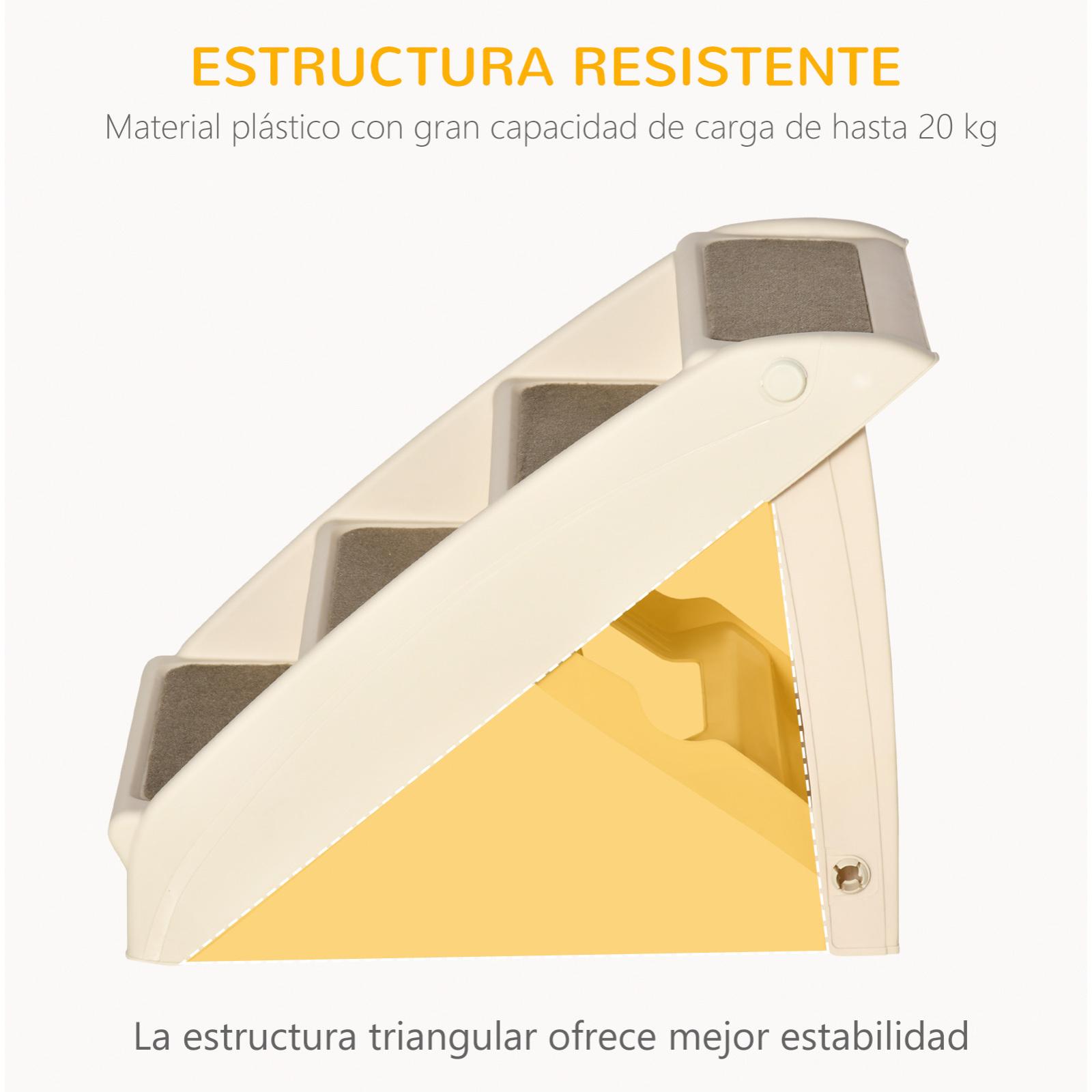 Escalera Plegable para Mascotas de 4 Peldaños Escalón para Perros Gatos Portátil con Alfombras Antideslizantes para Cama Sofá Carga 20 kg 62x38x49,5 cm Beige