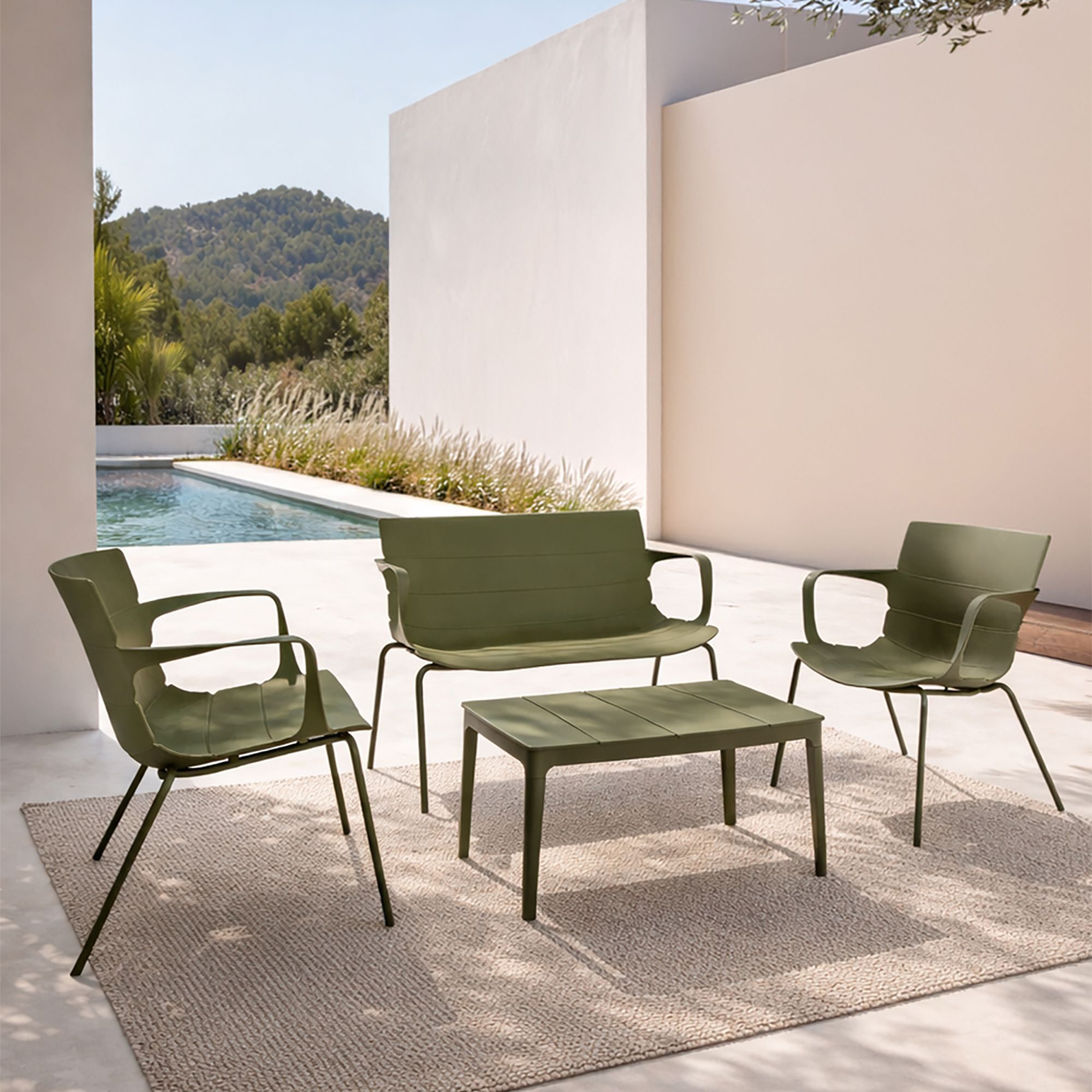 Salon de jardin en polypropylène vert 4 places MONTAUK