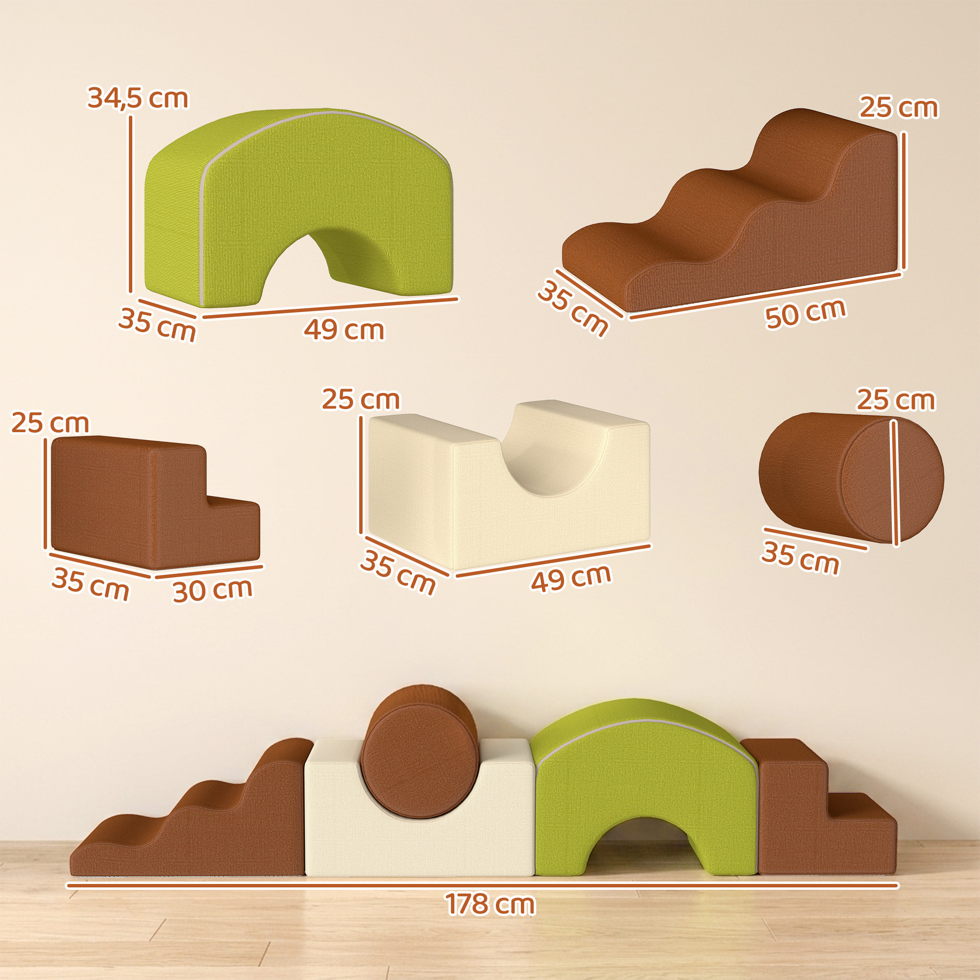 Juego de 5 Bloques de Espuma para Niños, Bloques de Psicomotricidad Infantil con Base Antideslizante, Funda Extraíble, Set de Escalada Suave Interior para Escalar y Gatear, 3-6 Años