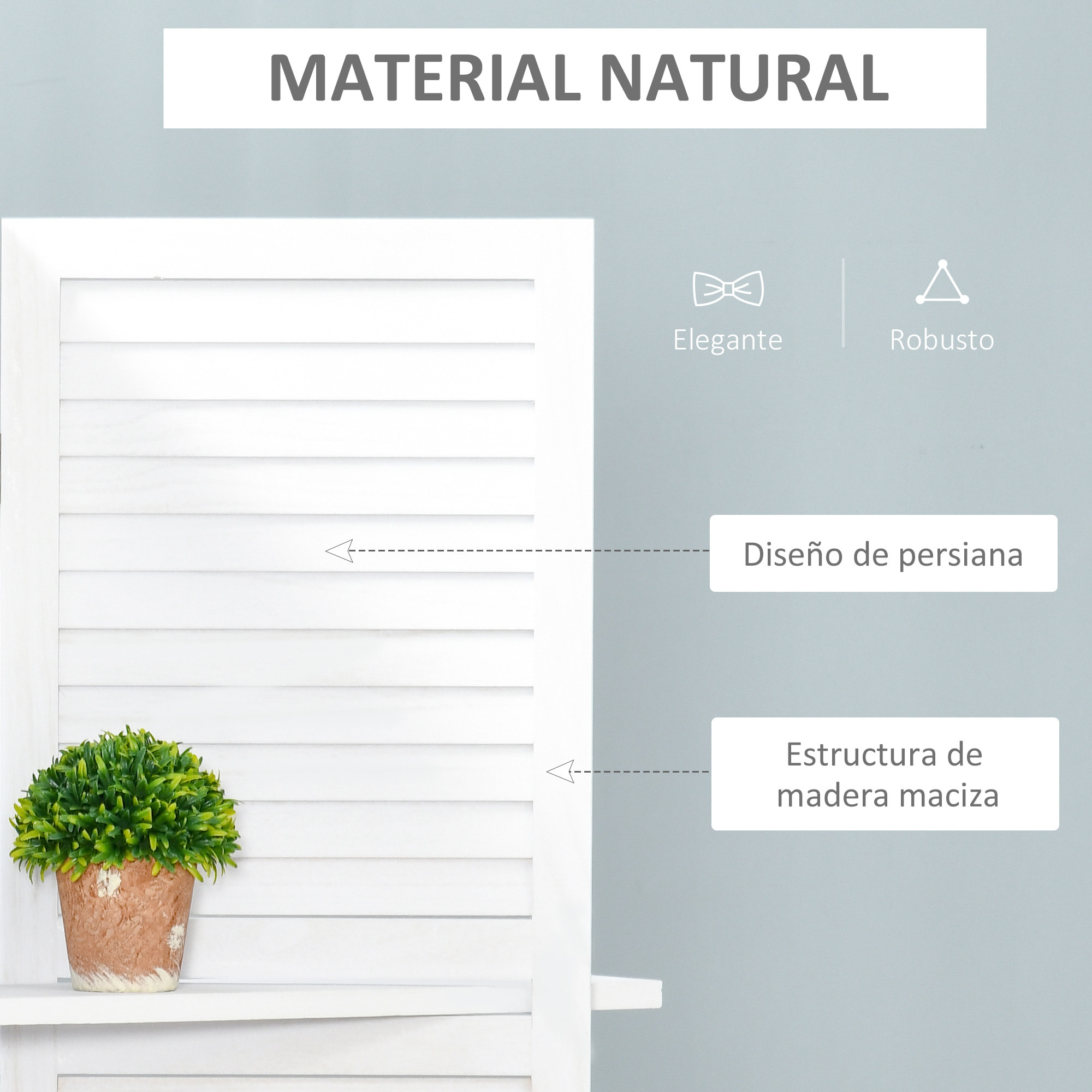 Biombo Separador de Madera de 4 Paneles Divisor de Habitaciones Plegable con 3 Estantes Extraíbles Diseño Persiana para Dormitorio Oficina 160x170 cm Blanco