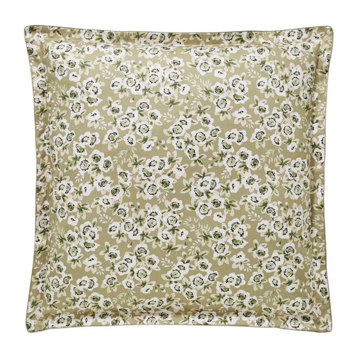 Taie d'oreiller imprimée en satin de coton bio, BLOSSOM, Beige Lune