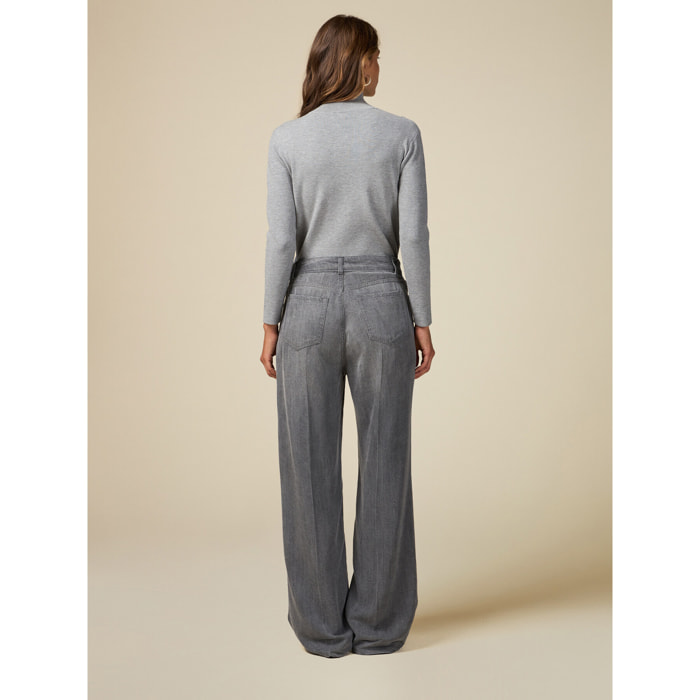 Oltre - Jeans wide leg grigi in tencel - Grigio