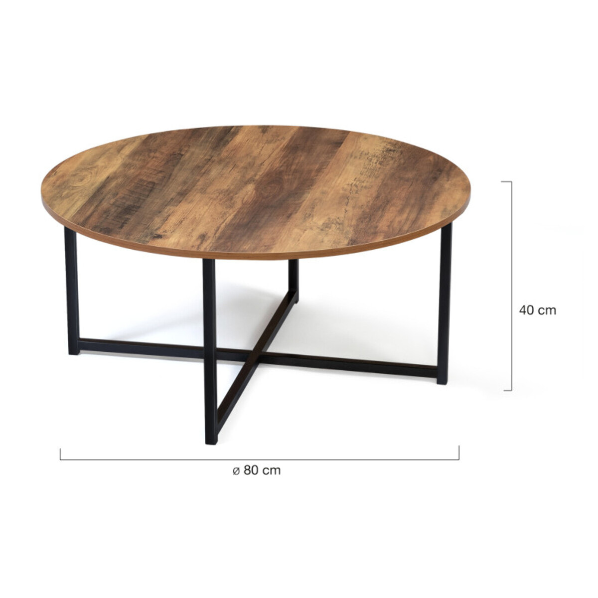 Table basse ronde Eliza plateau bois et pieds noirs