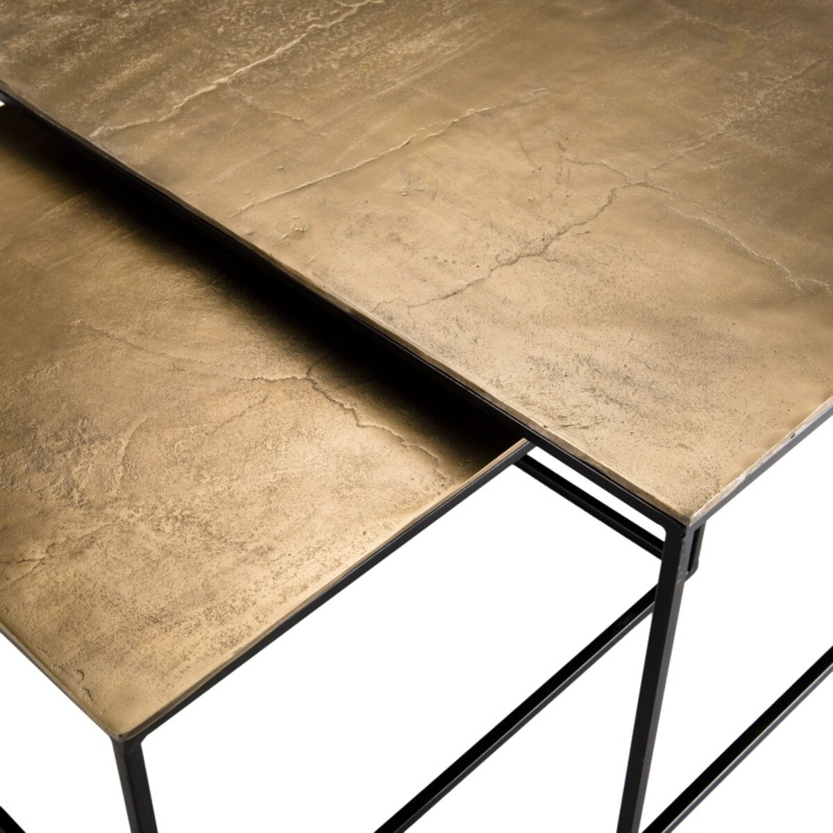 JOHAN - Set de 2 tables gigognes carrées aluminium doré - pieds métal noir