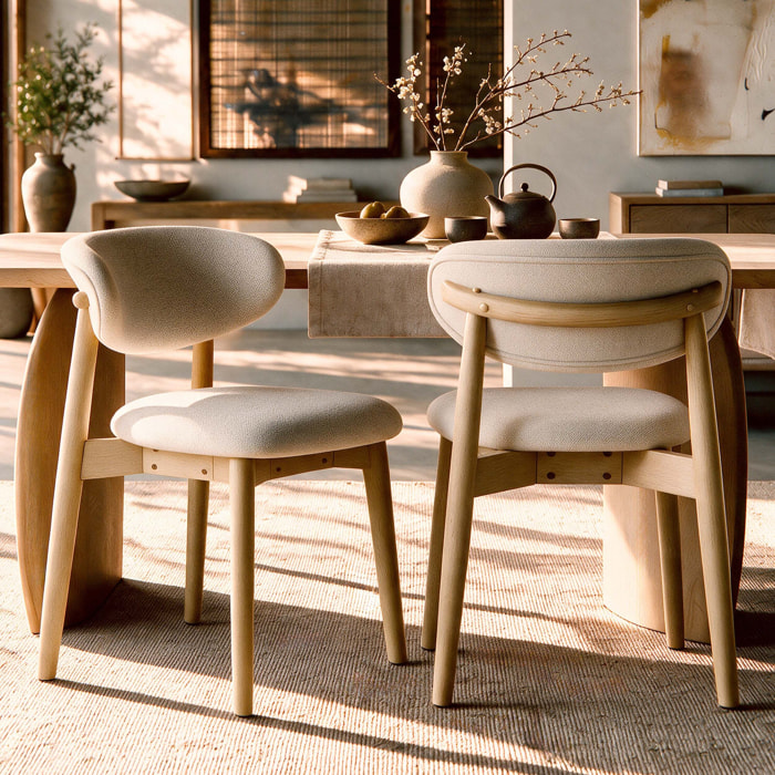 Lot de 2 chaises en tissu beige et bois d'hévéa naturel - Yuna