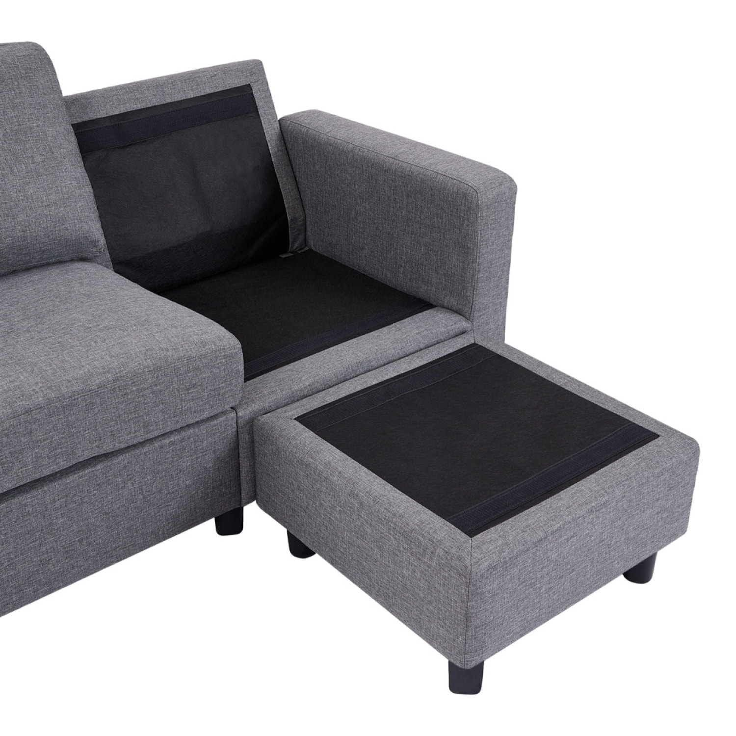 Canapé modulable 3 places + 1 pouf tissu gris AURIGA