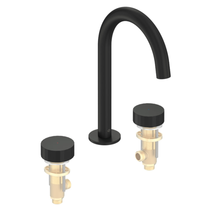 Pack mitigeur lavabo 3 trous L Grands Boulevards noir mat avec mécanisme complet