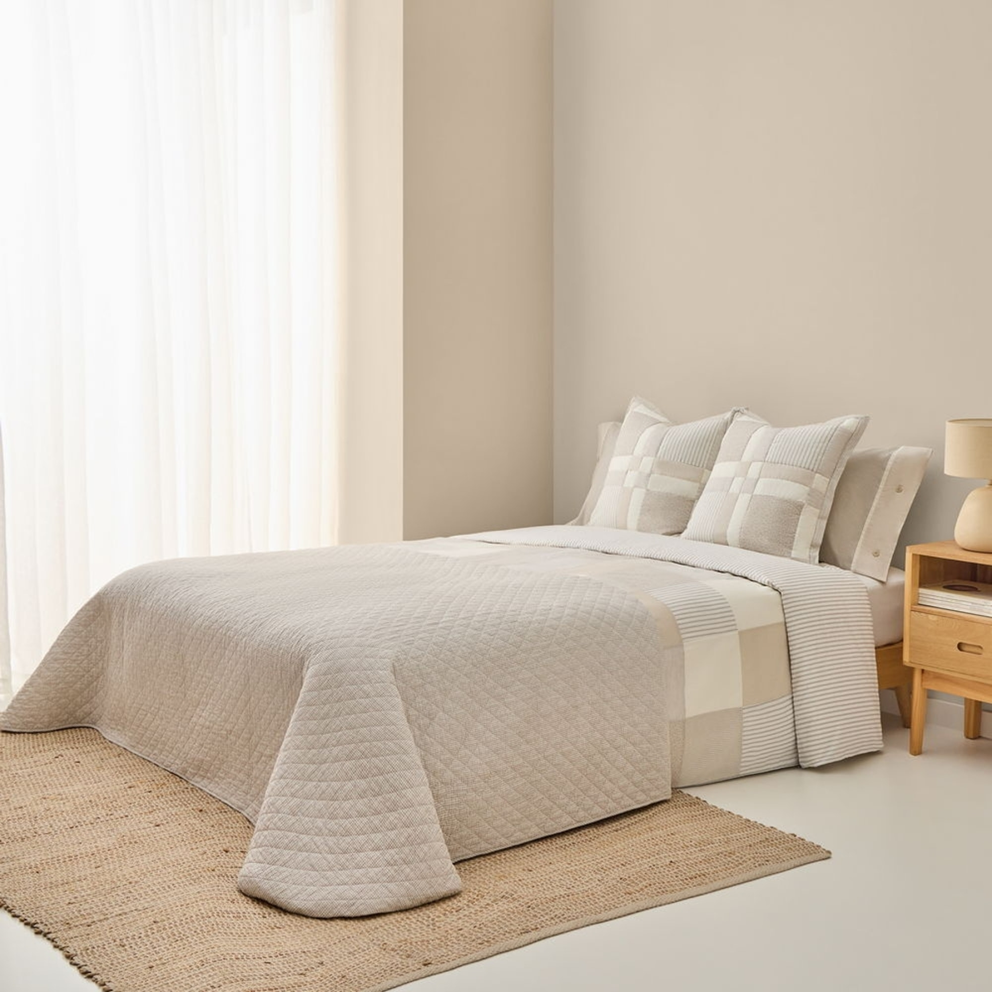 Funda nórdica de algodón 180 hilos patchwork Gropat color gris piedra 100% Algodón