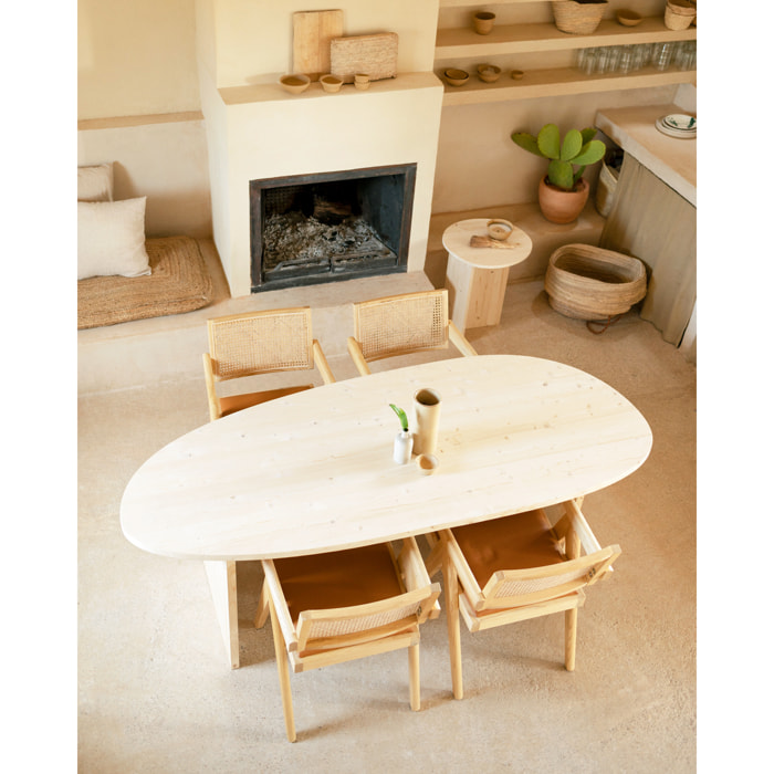 Table de salle à manger en bois massif ton naturel en différentes tailles