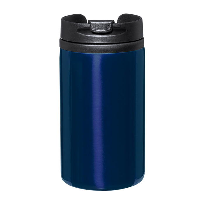 Vaso térmico en acero inox de 290ml de capacidad y doble pared. Con tapa dosificador y base acolchada de espuma.
