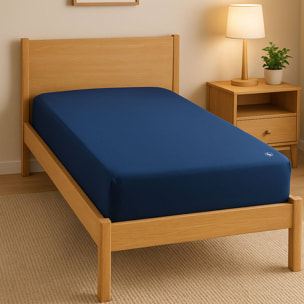 Sábana bajera (90x200+30cm solapa) 100%algodón 180tc color azul marino logo bordado el ganso