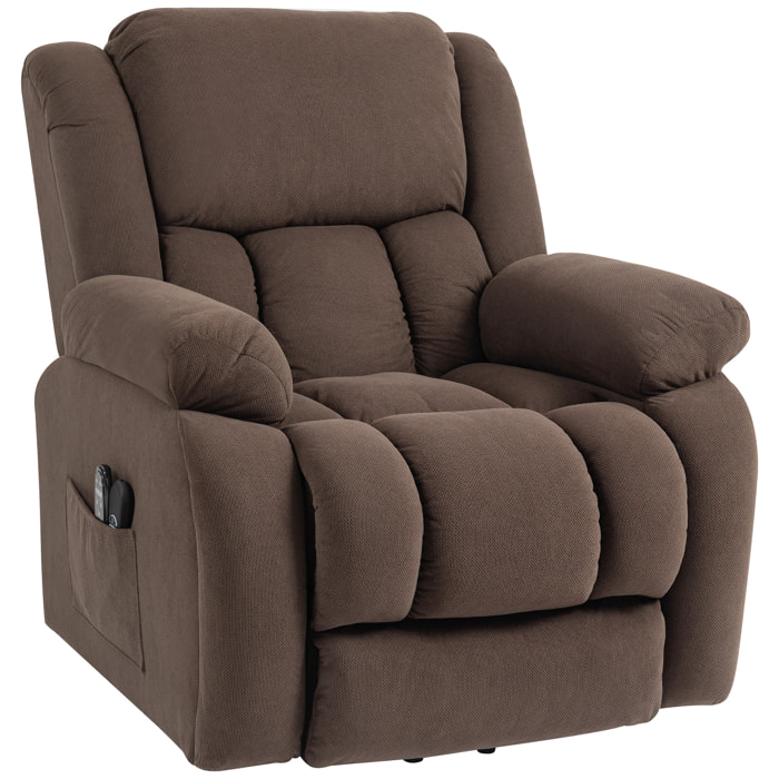 Fauteuil releveur massant chauffant grand confort - inclinable, repose-pieds rétractable - tissu toucher flanelle chocolat