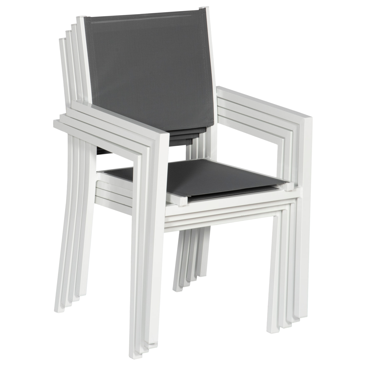 Lot de 8 chaises en aluminium blanc - textilène gris