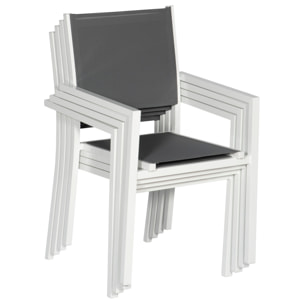 Lot de 8 chaises en aluminium blanc - textilène gris