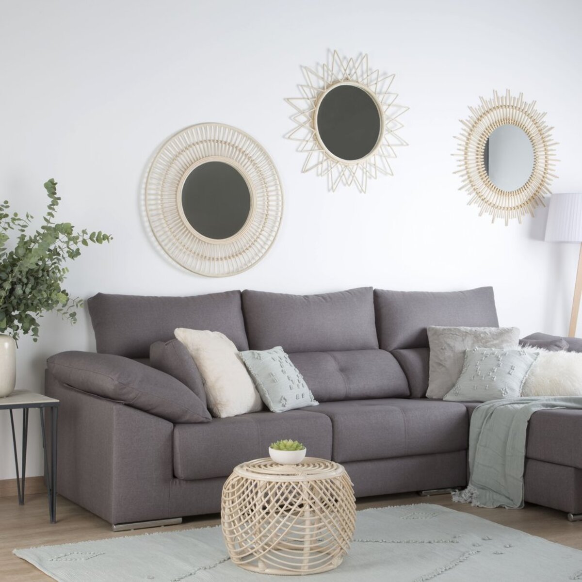 Amares miroir rotin naturel