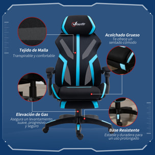 Vinsetto Silla Gaming con Reposapiés Retráctil Silla de Oficina Giratoria Reclinable con Reposacabezas y Altura Ajustable 65x65x119-129 cm Negro y Azul