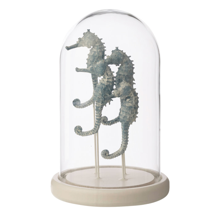 J-Line Cloche décorative Hippocampe - verre - blanc/bleu - small