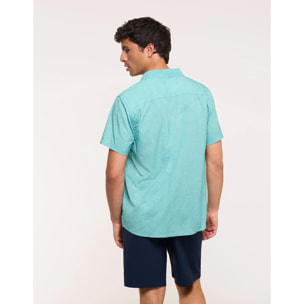 Camisa Estampado Tropical Turquesa - Furami
