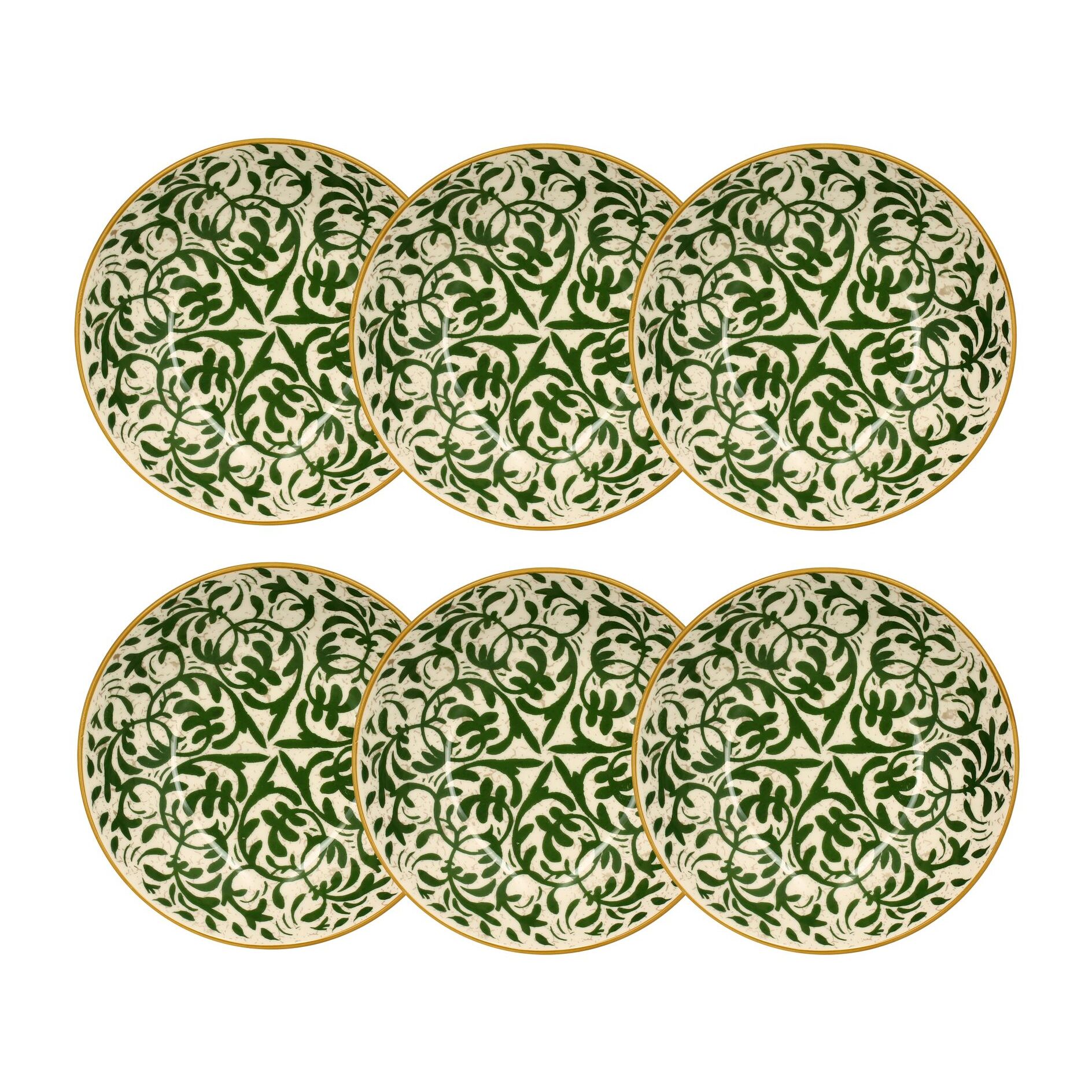 Lot de 6 assiettes creuses à motif vert en grès 20cm HERACLEE